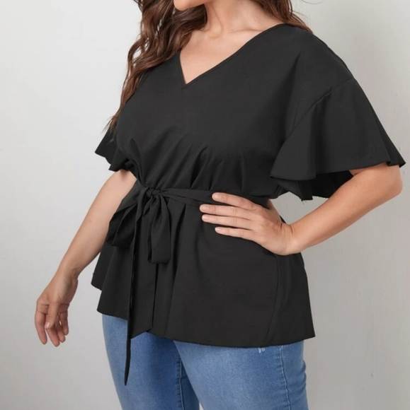 ⚡2/$20⚡1XL Plus Butterfly Sleeve Belted Blouse - SHEIN - Picture 1 of 6
